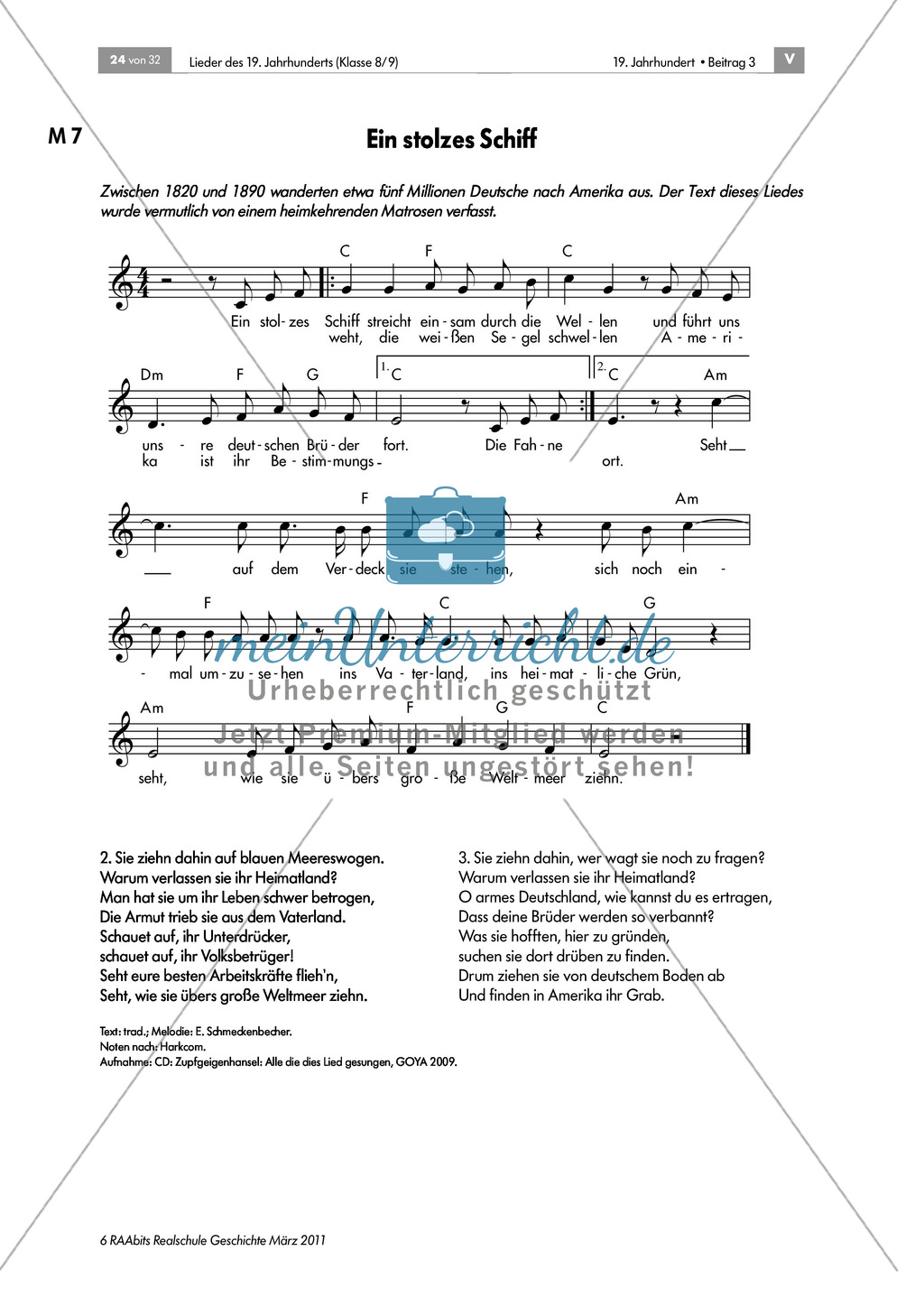 Lieder des 19. Jahrhunderts: Auswandererlied um ca. 1849: