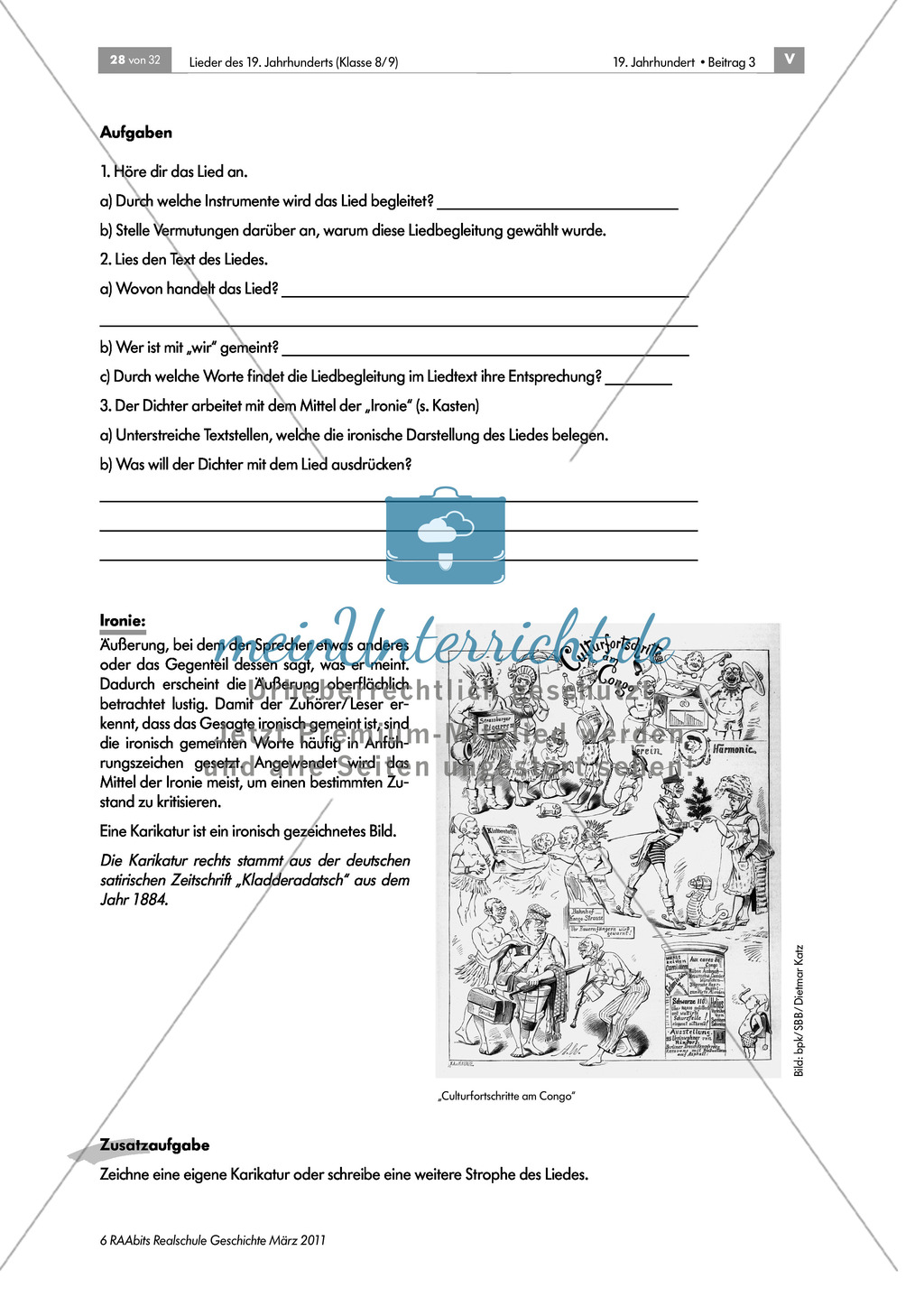 Lieder des 19. Jahrhunderts: Spottlied zum Kolonialismus: