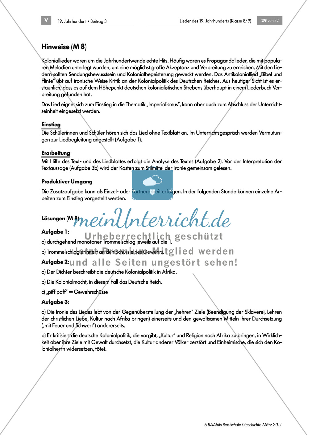 Lieder des 19. Jahrhunderts: Spottlied zum Kolonialismus: