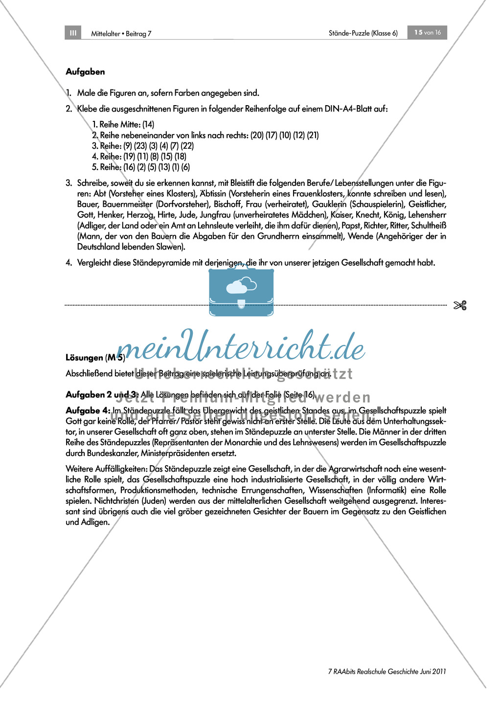 Ständegesellschaft im Mittelalter: Lernerfolgskontrolle anhand eines Puzzles zur Ständegesellschaft Preview 2
