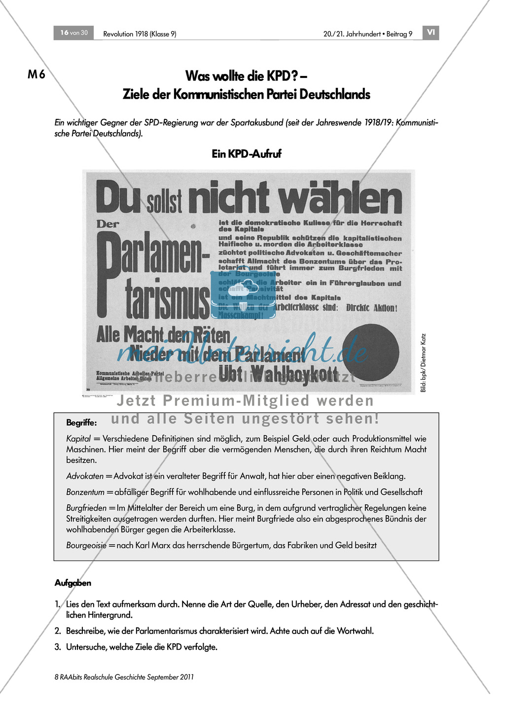 Quellen, Plakate, Flugblätter zum Spartakusbund und zur KPD in der Weimarer Republik mit Aufgaben Preview 1