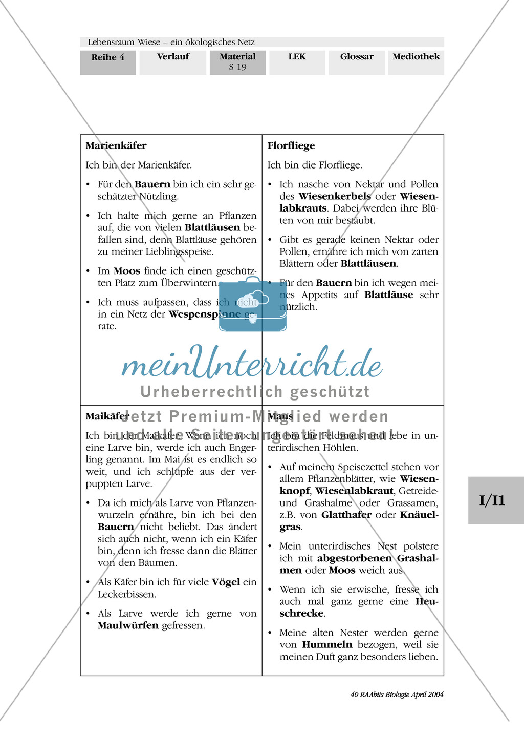 Lebensraum Wiese: Das ökologische Netz einer Wiese - Text- und Bildkarten Preview 16