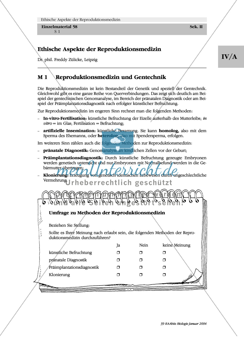 Ethische Aspekte der Reproduktionsgenetik: Pränatale Diagnostik und Genomanalyse - Prävention oder Selektion? Preview 1