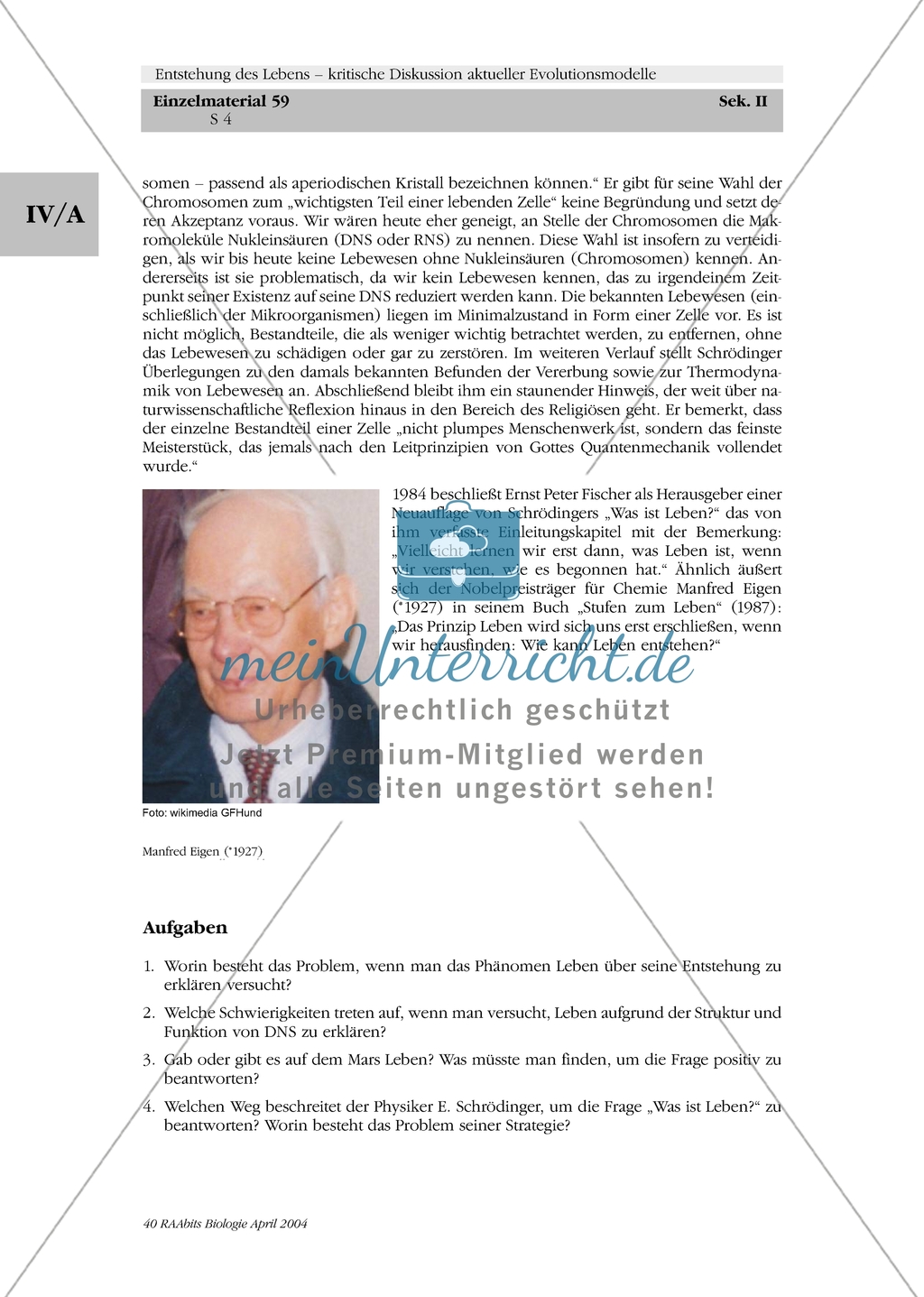 Entstehung des Lebens-Evolutionsmodelle: Definition von Leben Preview 2