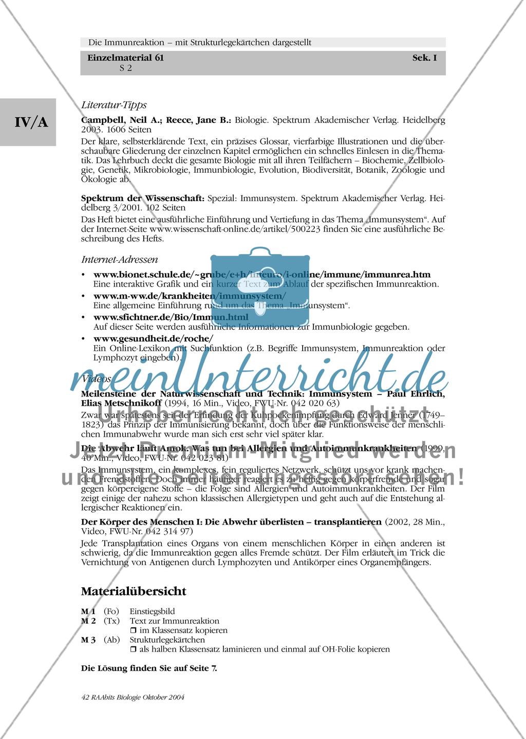 Die Immunreaktion – mit Strukturlegekärtchen dargestellt Preview 2