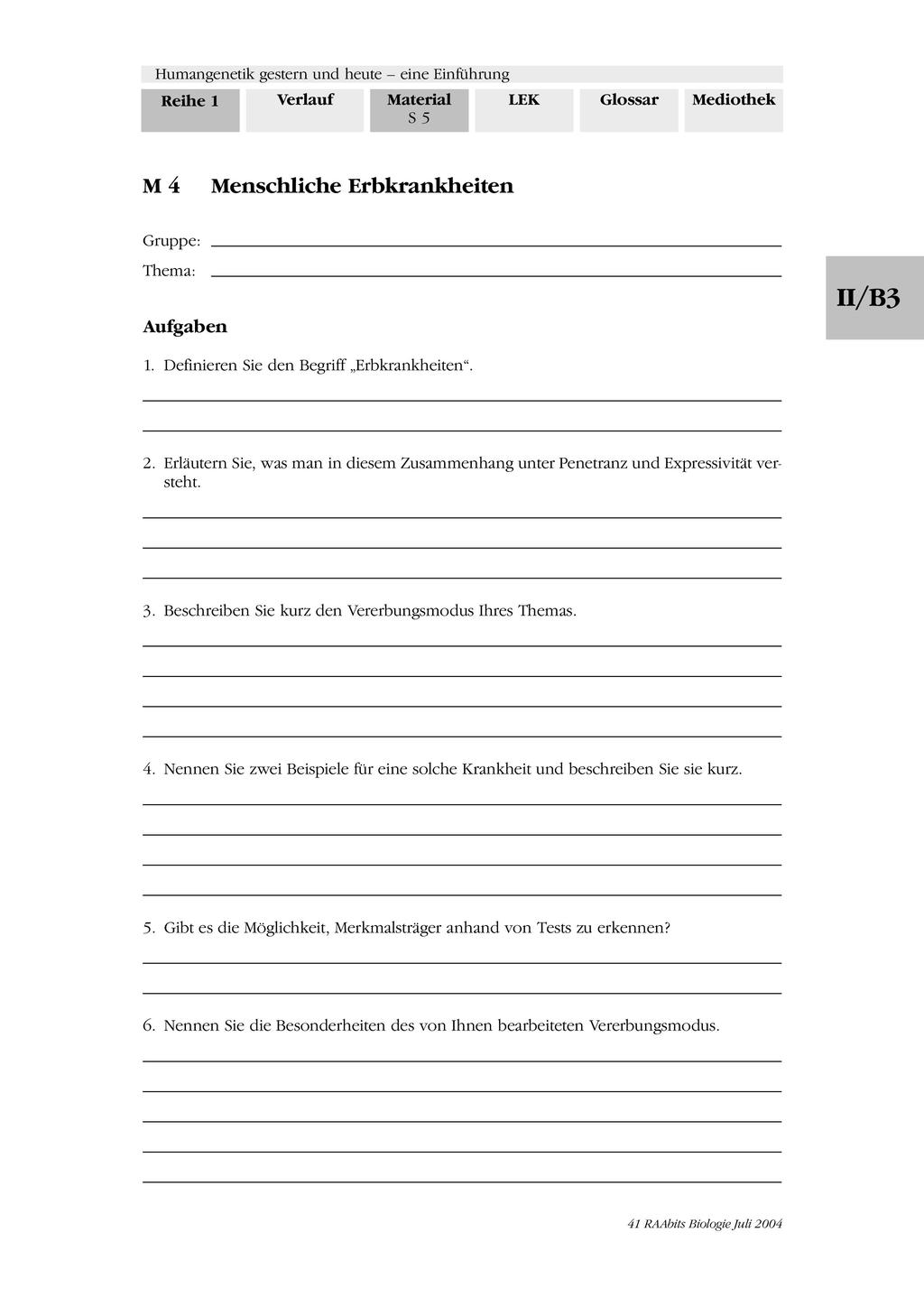 Humangenetik - Aufgaben zu Erbkrankenheiten und Erbgang Preview 1