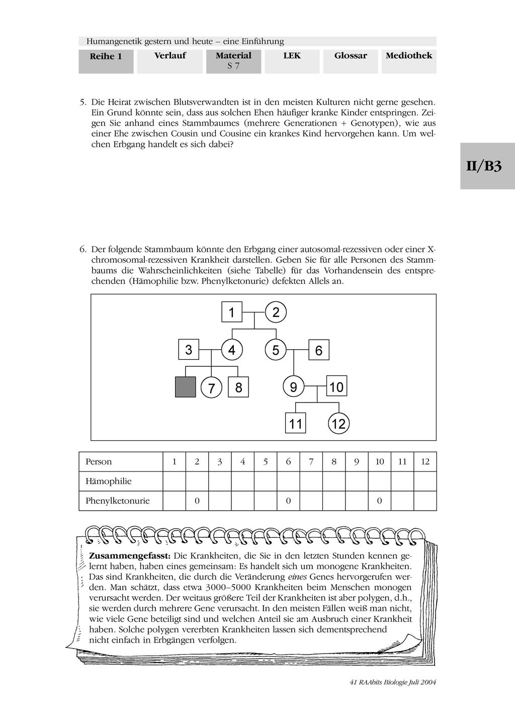 Humangenetik - Aufgaben zu Erbkrankenheiten und Erbgang Preview 3