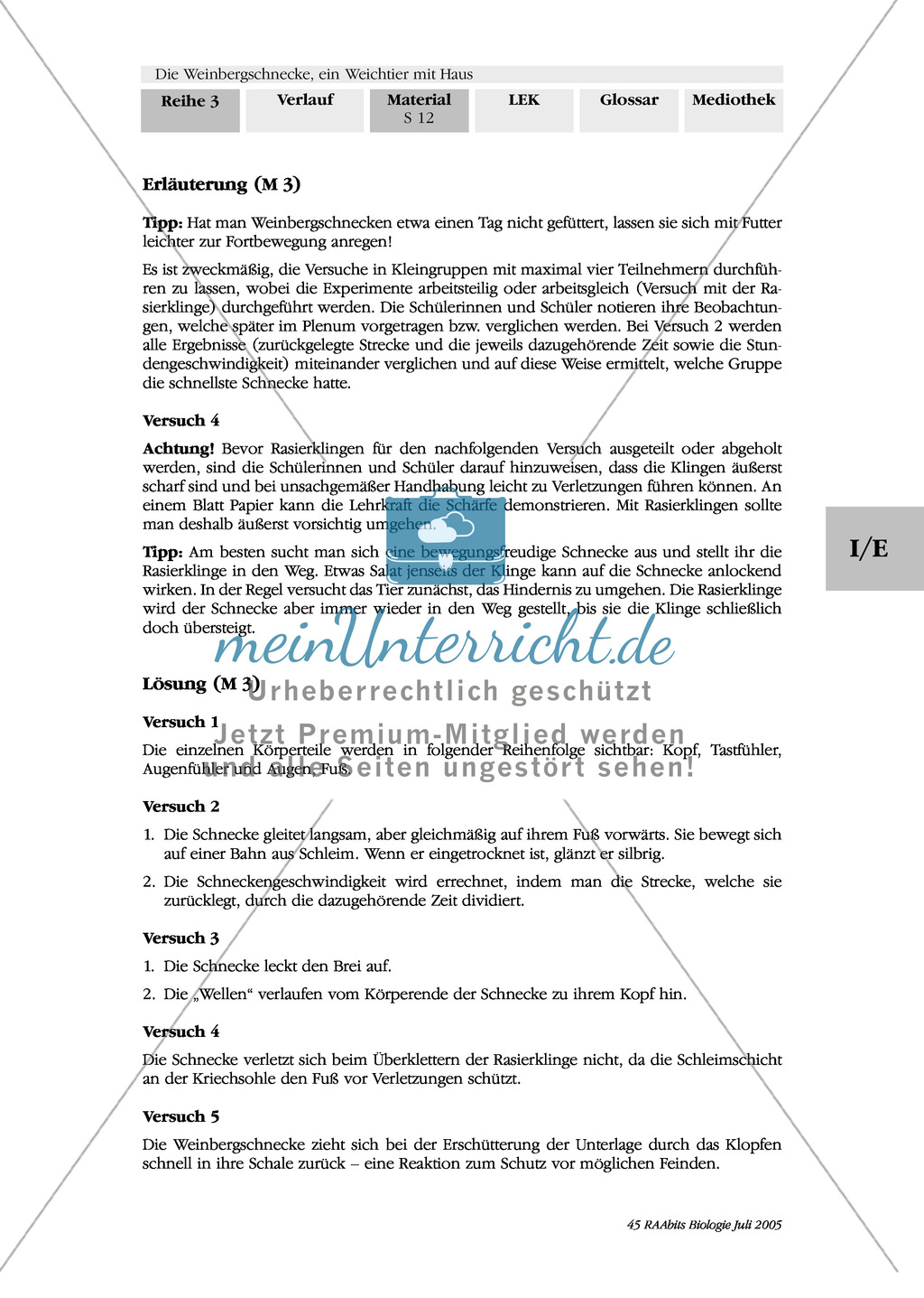 Fortbewegung der Weinbergschnecke: Versuch Preview 3