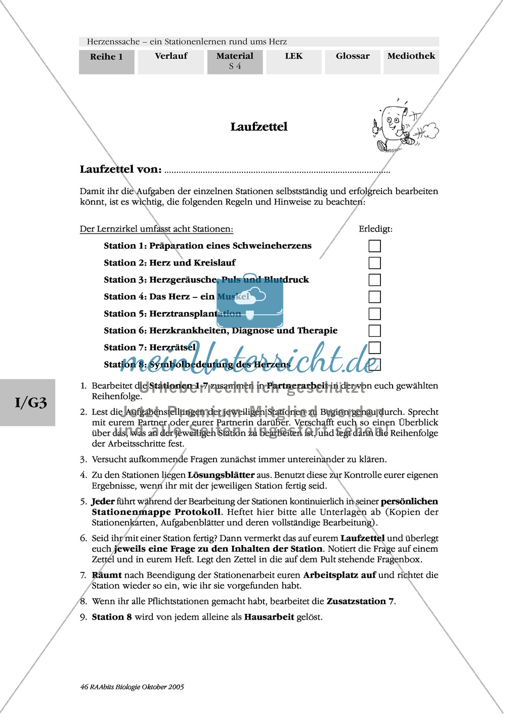 Herzgeräusche, Puls und Blutdruck; Text, Versuch Preview 1