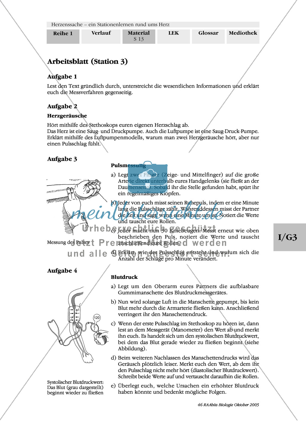 Herzgeräusche, Puls und Blutdruck; Text, Versuch Preview 3