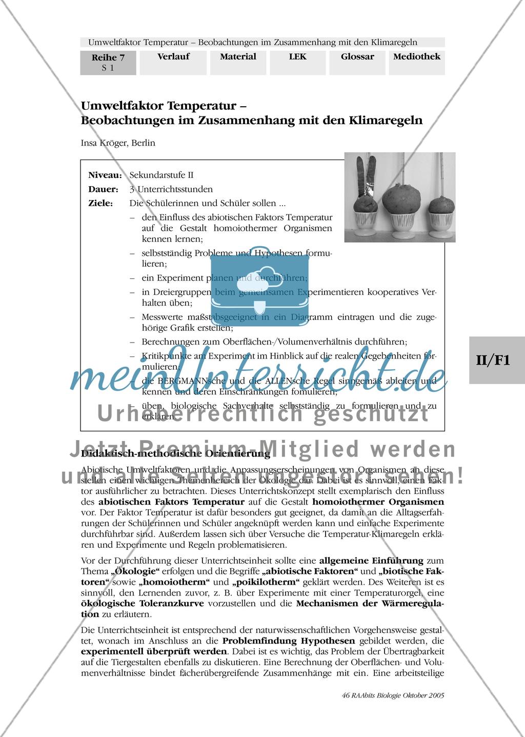 Umweltfaktor Temperatur - Beobachtungen im Zusammenhang mit den Klimaregeln Preview 1