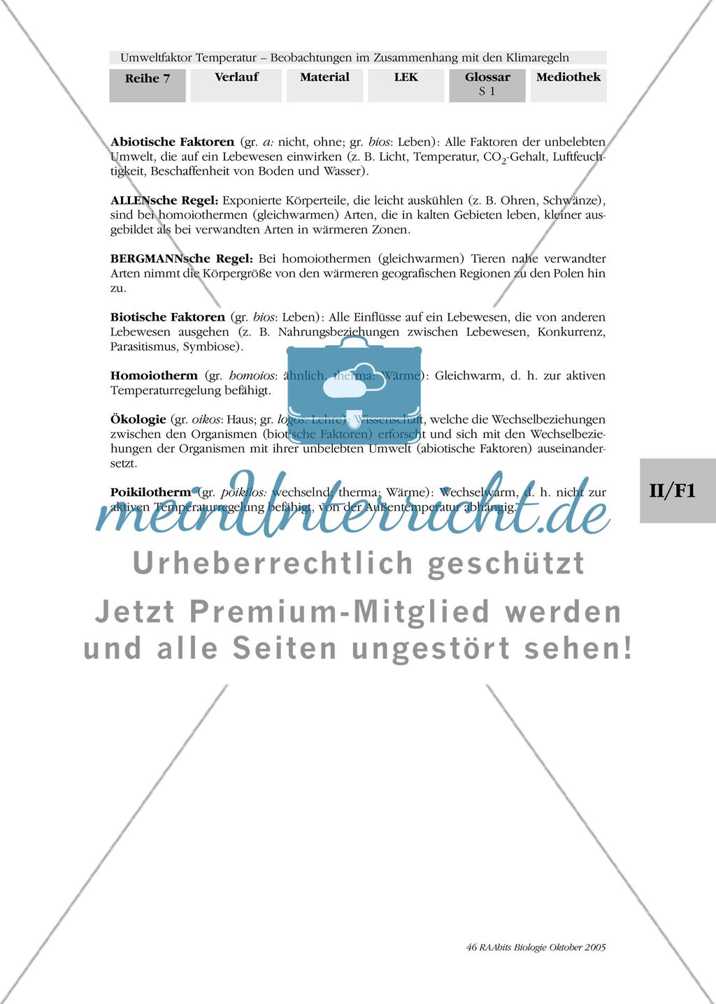 Umweltfaktor Temperatur - Beobachtungen im Zusammenhang mit den Klimaregeln Preview 21