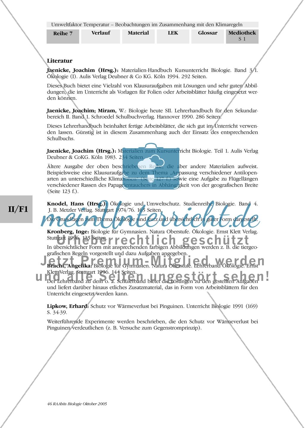 Umweltfaktor Temperatur - Beobachtungen im Zusammenhang mit den Klimaregeln Preview 22