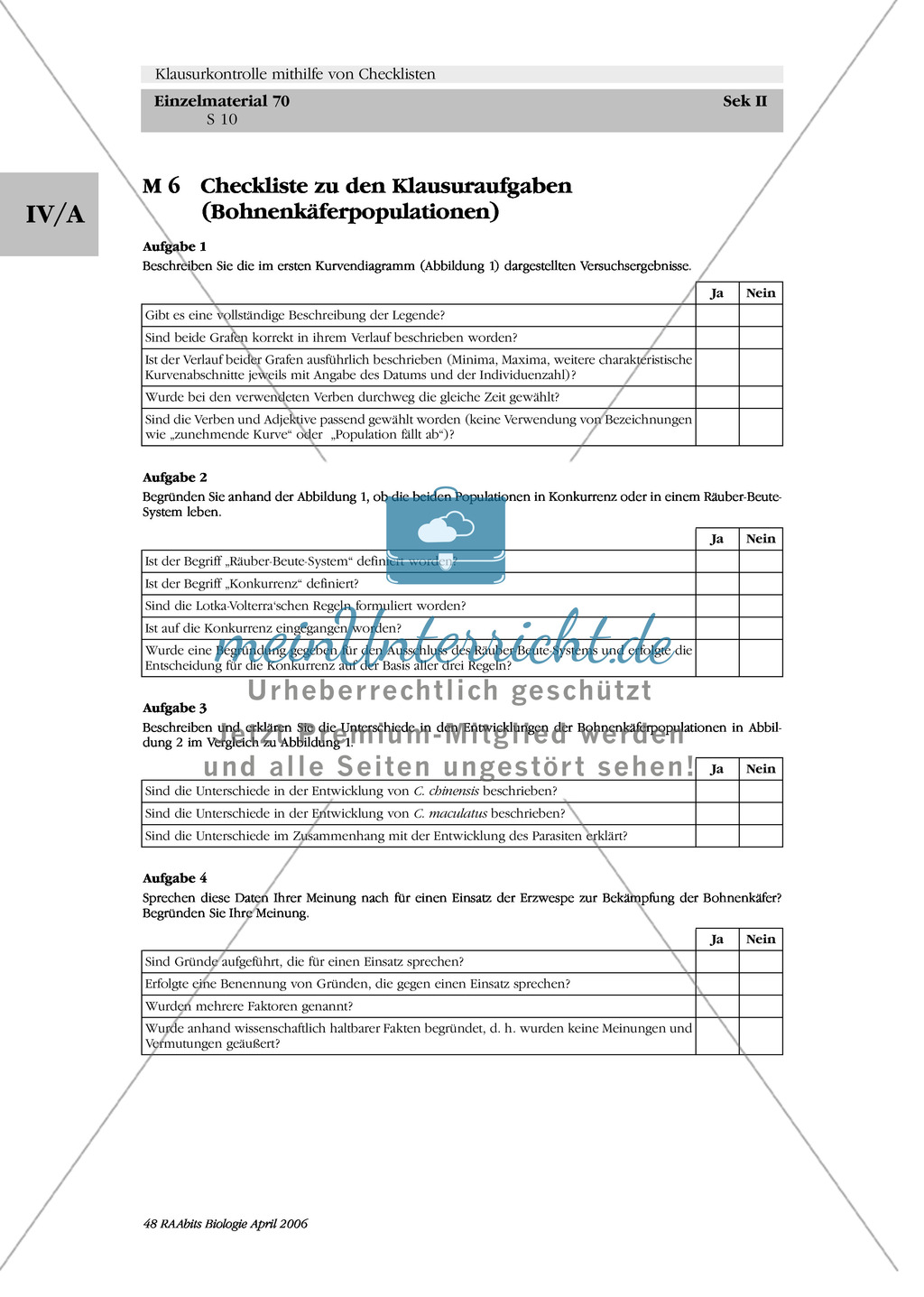 Klausur und Kontroll-Checkliste: Untersuchungen an Bohnenkäferpopulationen Preview 2
