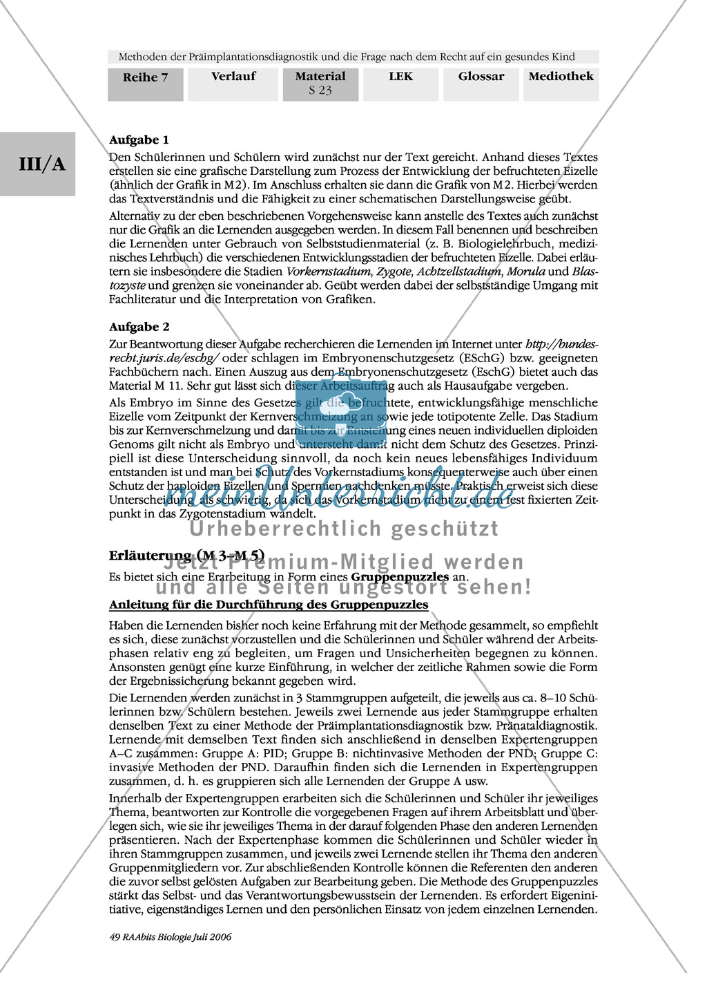 Text zur Entwicklung der befruchteten Eizelle und Gruppenpuzzle zur Präimplantationsdiagnostik und Pränataldiagnostik Preview 13