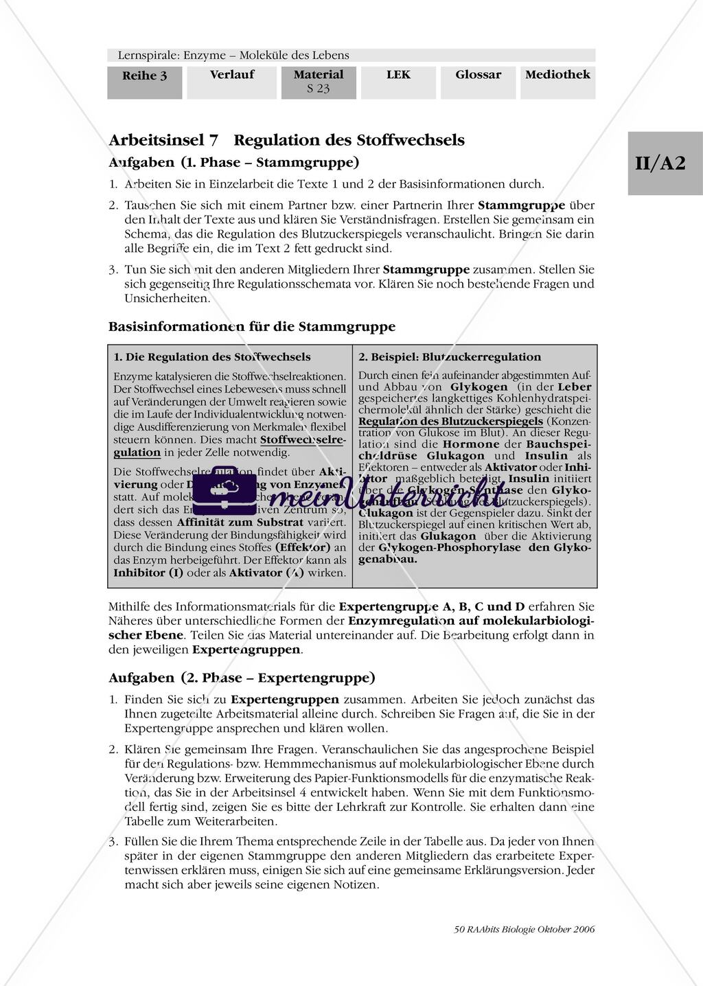 Arbeitsinsel 7: Stoffwechselregulation Preview 1