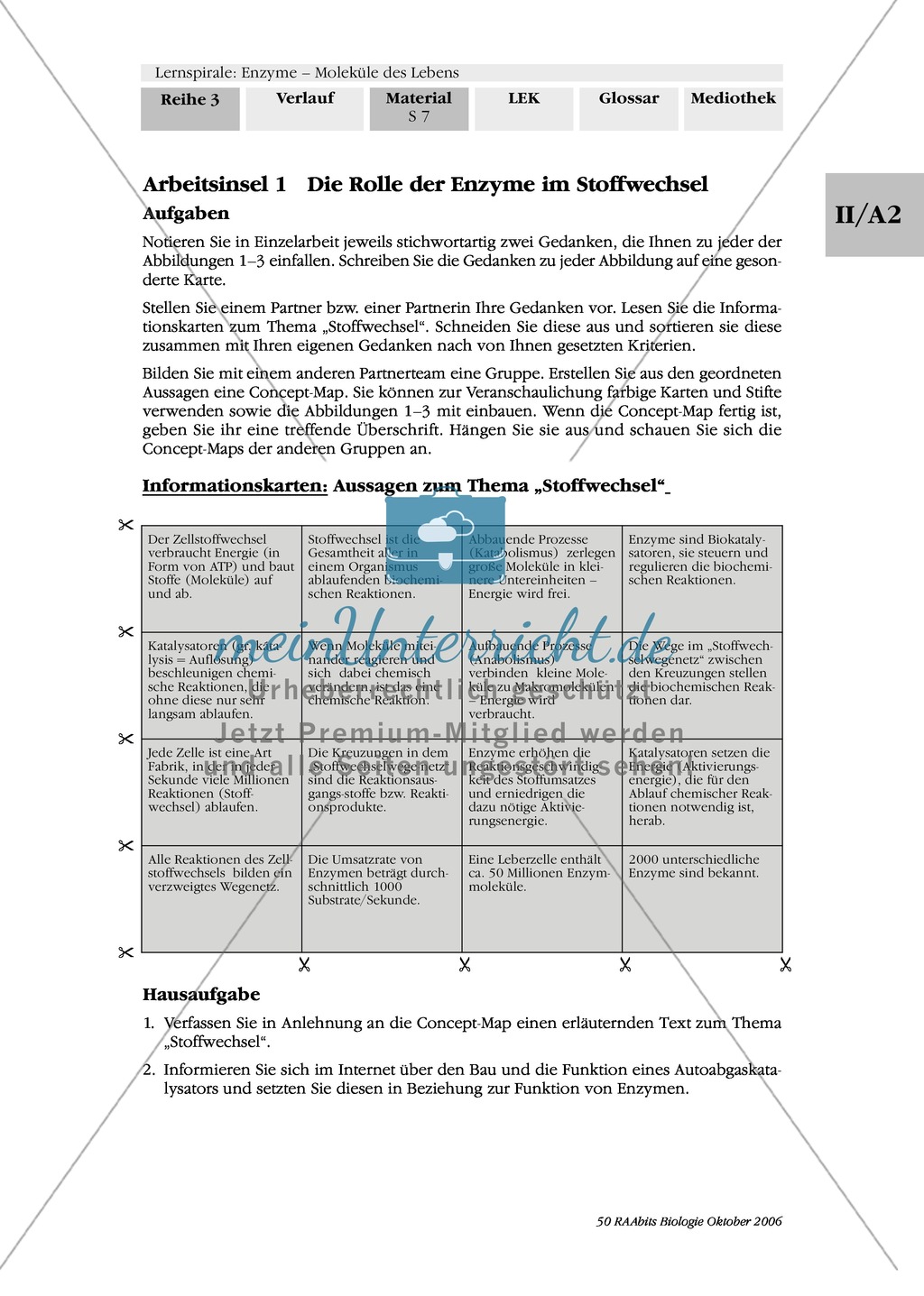 Enzyme: Arbeitsinseln zu den Themen Stoffwechsel, Enzymreaktionen, Hemmstoffe, Cofaktoren, Regulation Preview 1