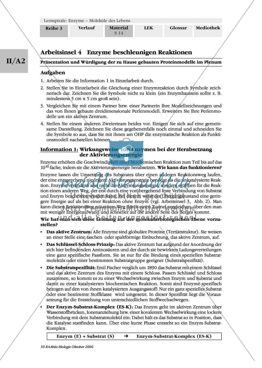 Enzyme: Arbeitsinseln zu den Themen Stoffwechsel, Enzymreaktionen, Hemmstoffe, Cofaktoren, Regulation Preview 8