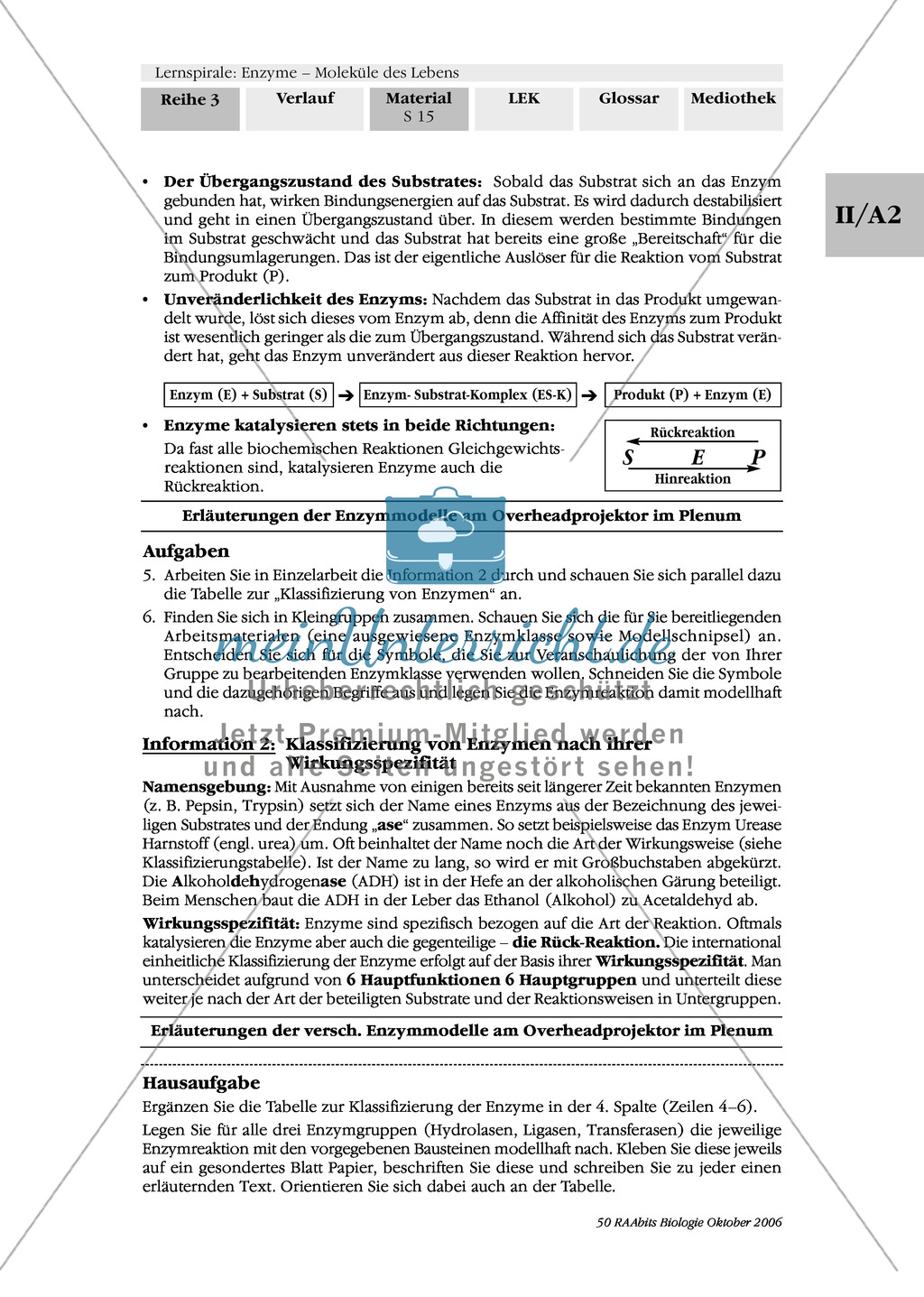 Enzyme: Arbeitsinseln zu den Themen Stoffwechsel, Enzymreaktionen, Hemmstoffe, Cofaktoren, Regulation Preview 9
