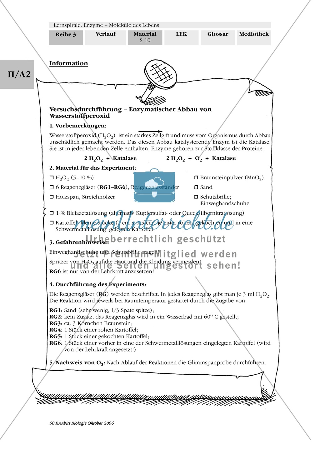 Enzymatischer Abbau von Wasserstoffperoxid: Kartenabfrage, Versuch Preview 3