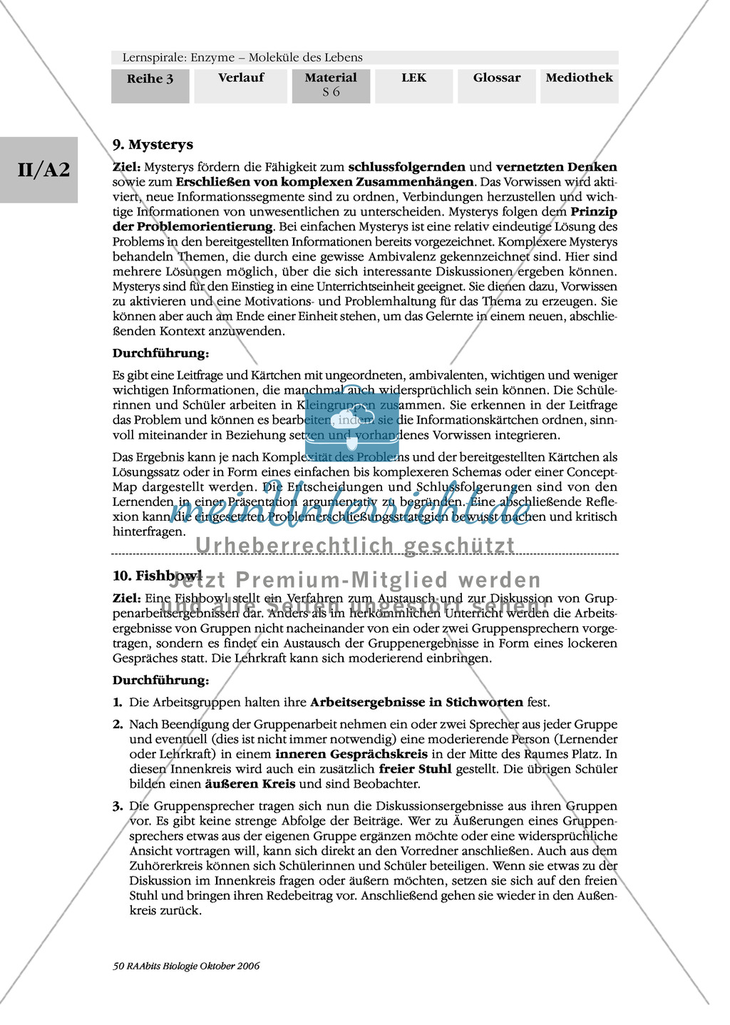 Enzyme: Ergebnissicherung von Arbeitsphasen: Systematisierung und Vermittlung des Gelernten: Concept-Map, Fishbowl Preview 2