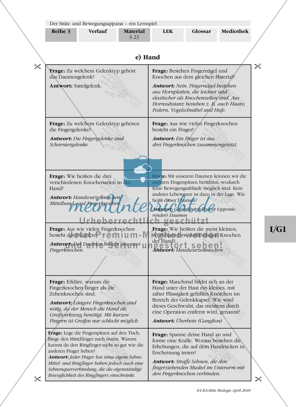 Lernspiel zum Stütz- und Bewegungsapparat: Spielanleitung, Spielfeld, Skelett-Puzzleteile, Fragen, Spielkarten, Röntgenbilder Kontrollbogen, Lösungsbogen Preview 22