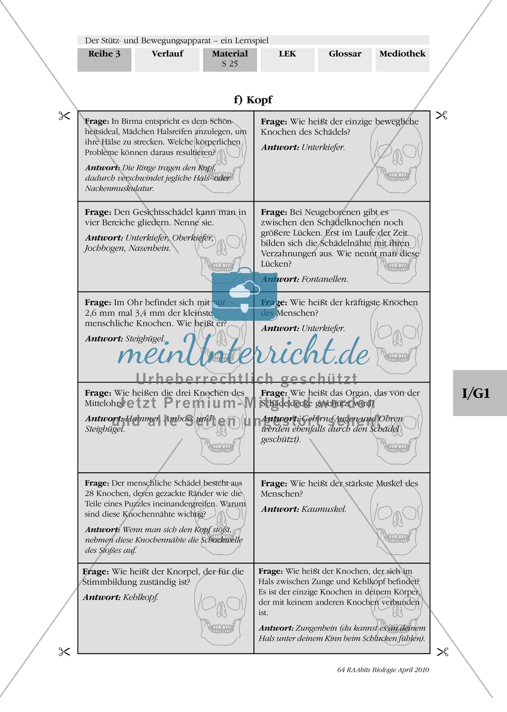 Lernspiel zum Stütz- und Bewegungsapparat: Spielanleitung, Spielfeld, Skelett-Puzzleteile, Fragen, Spielkarten, Röntgenbilder Kontrollbogen, Lösungsbogen Preview 24