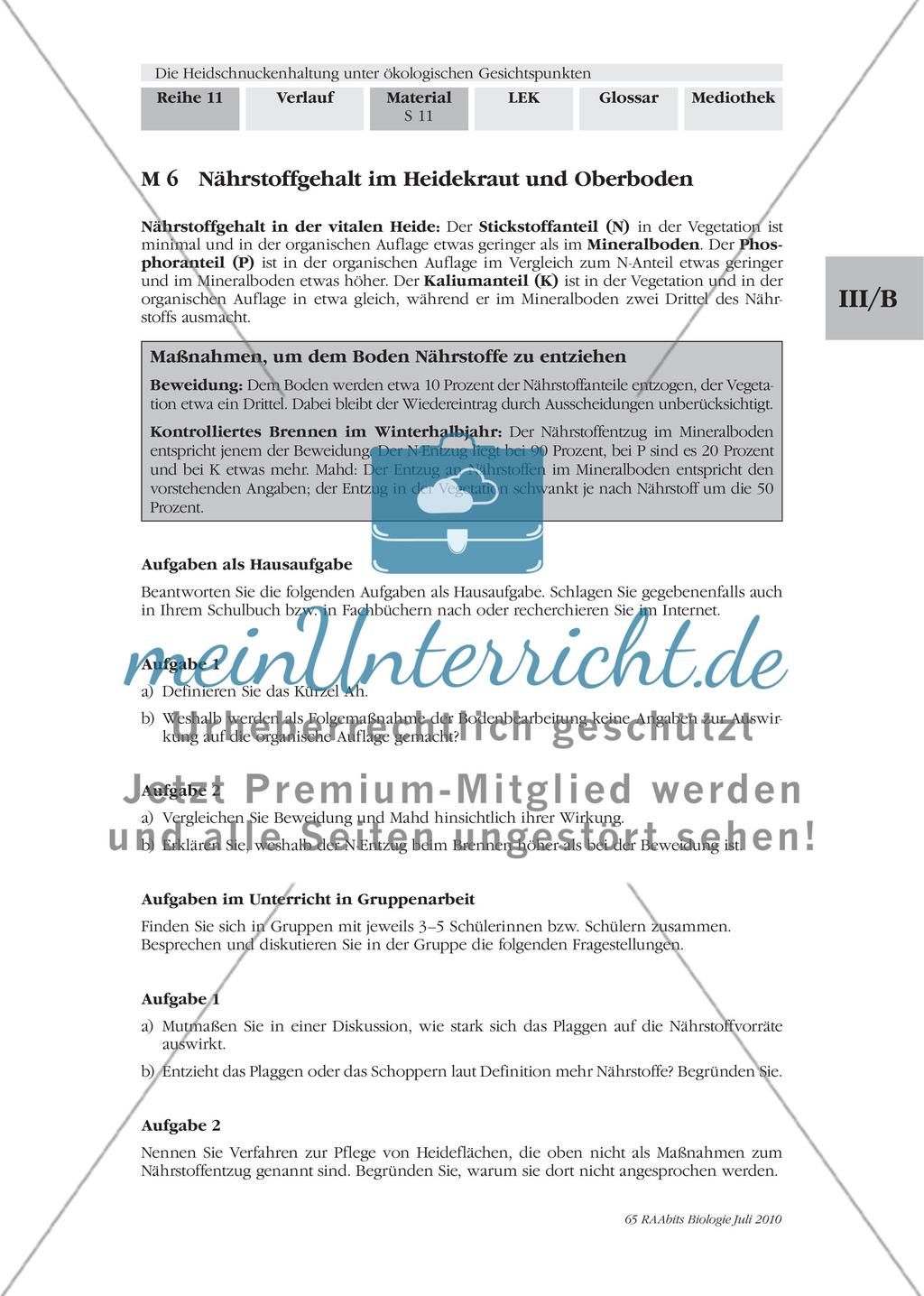 Pflegeverfahren zur Erhaltung der Heideflächen / Nährstoffgehalt im Heidekraut und Oberboden Preview 2