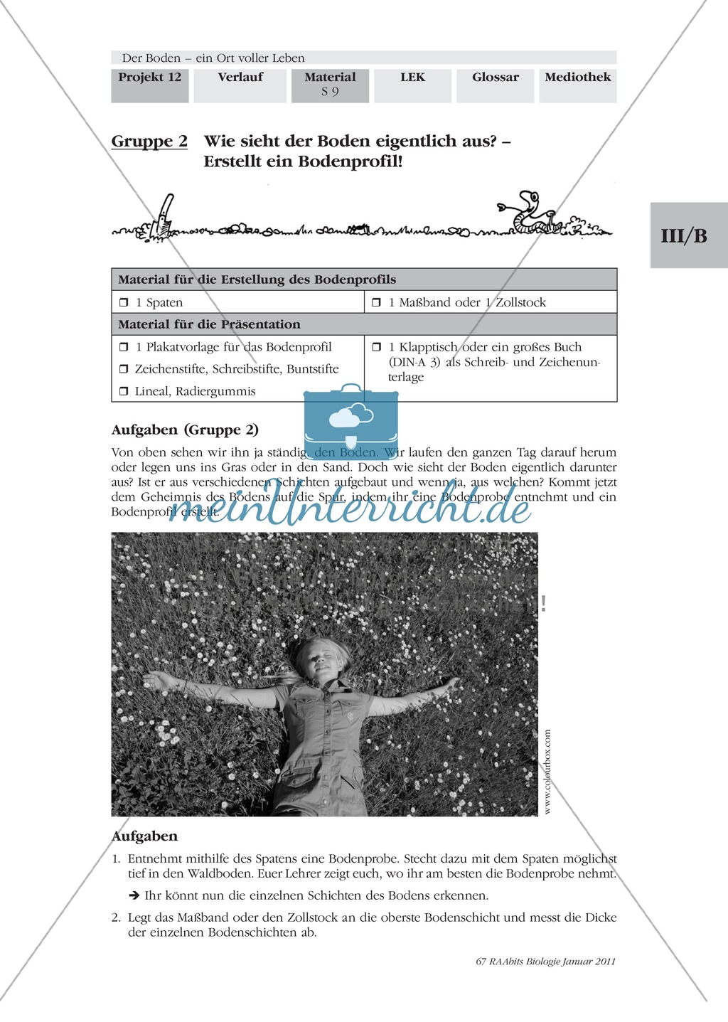 Bodenprofil: Beschaffenheit des Bodens, Bodenschichten, Exkursion, Präsentation Preview 1