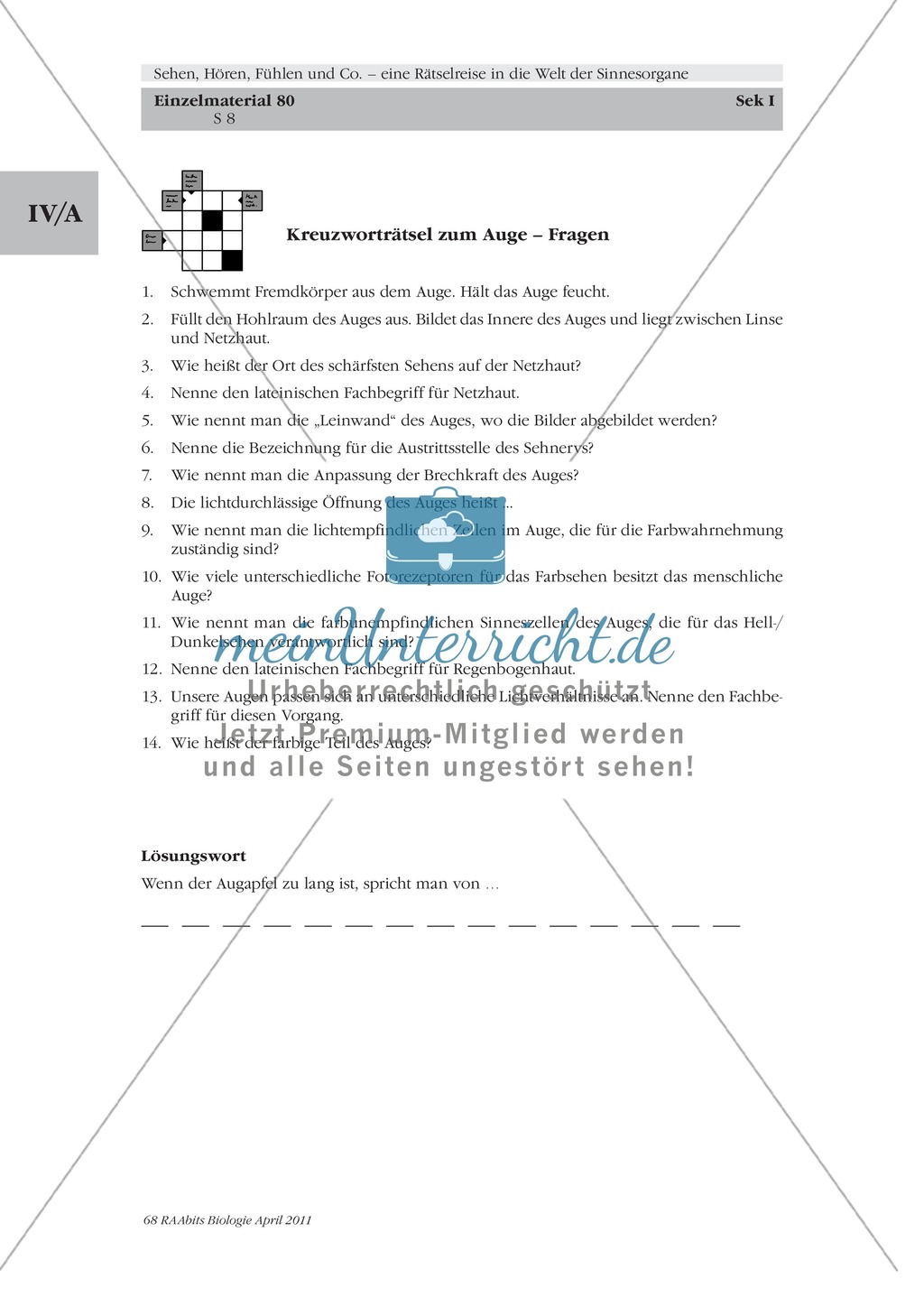Auge: Kreuzworträtsel Preview 2