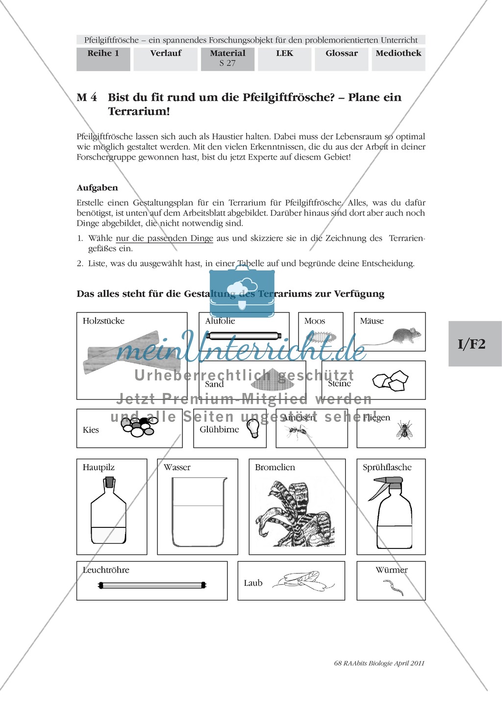 Lernerfolgskontrolle zum Thema Frösche am Beispiel der Pfeilgiftfrösche Preview 1