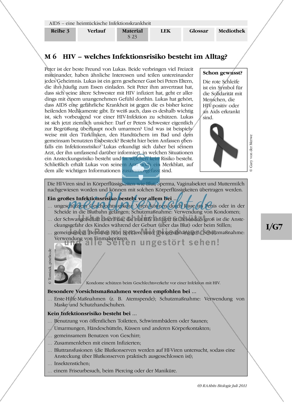 Infektionsrisiko und Ansteckungsgefahr bei HIV: Text Preview 1