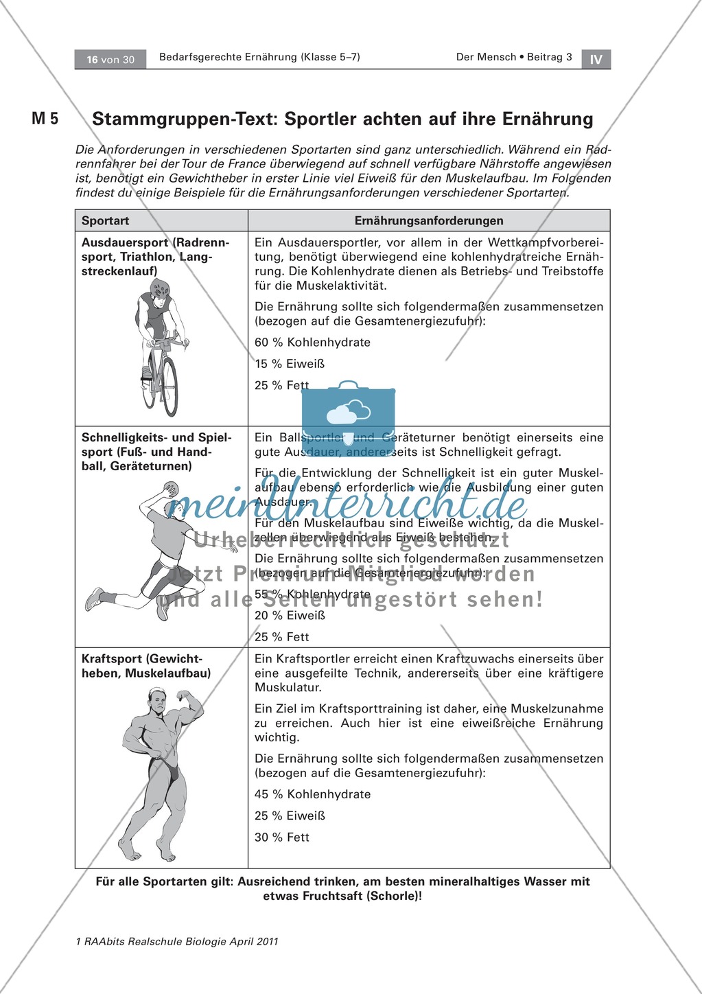 Gruppenpuzzle: Wofür braucht der Körper Nährstoffe. Sportlerernährung. Texte Preview 2