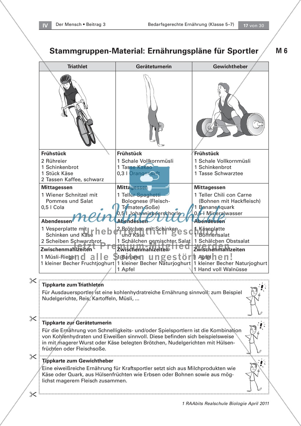 Gruppenpuzzle: Wofür braucht der Körper Nährstoffe. Sportlerernährung. Texte Preview 3