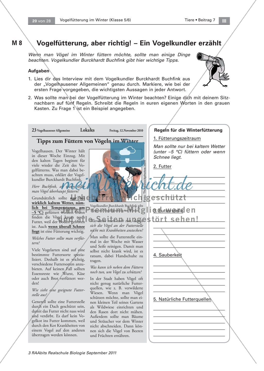 Meinungsbildung zur Vogelfütterung im Winter: Placemat, Fragen Preview 6