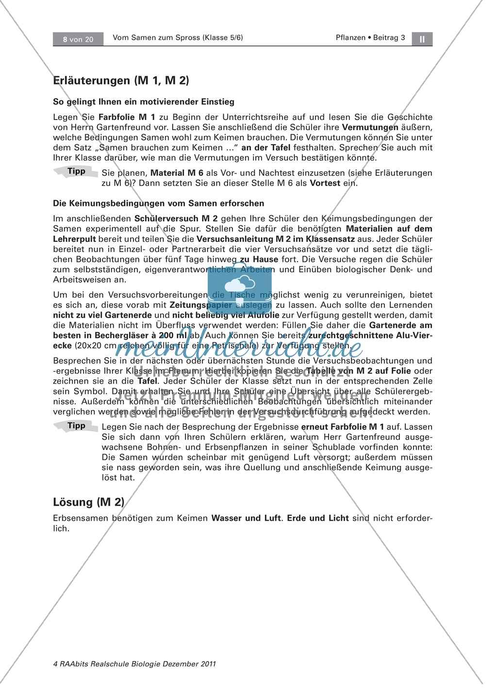 Keimungsbedingungen von Pflanzensamen: Text, Versuch Preview 3