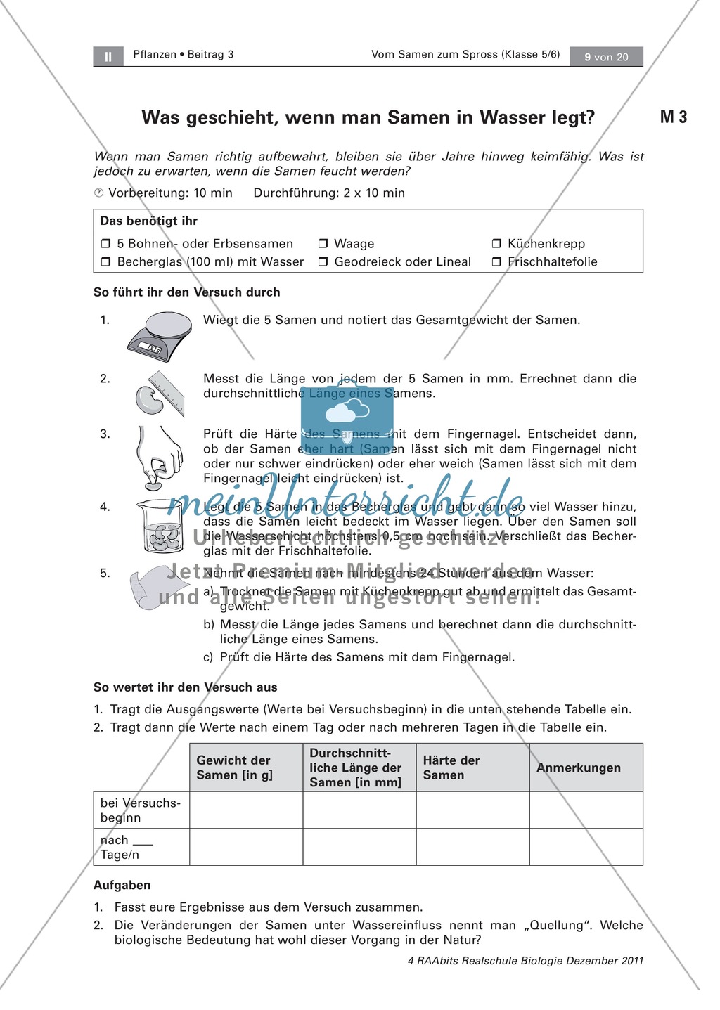 Keimungsbedingungen von Pflanzensamen: Text, Versuch Preview 4