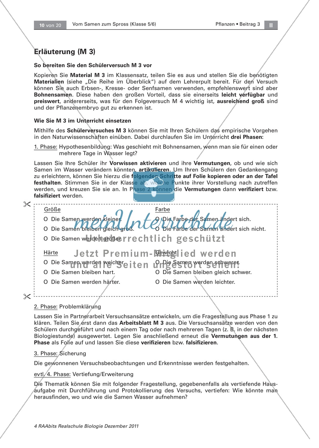 Keimungsbedingungen von Pflanzensamen: Text, Versuch Preview 5