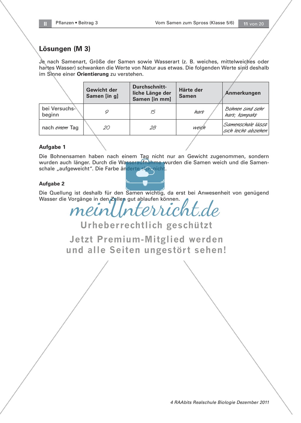 Keimungsbedingungen von Pflanzensamen: Text, Versuch Preview 6