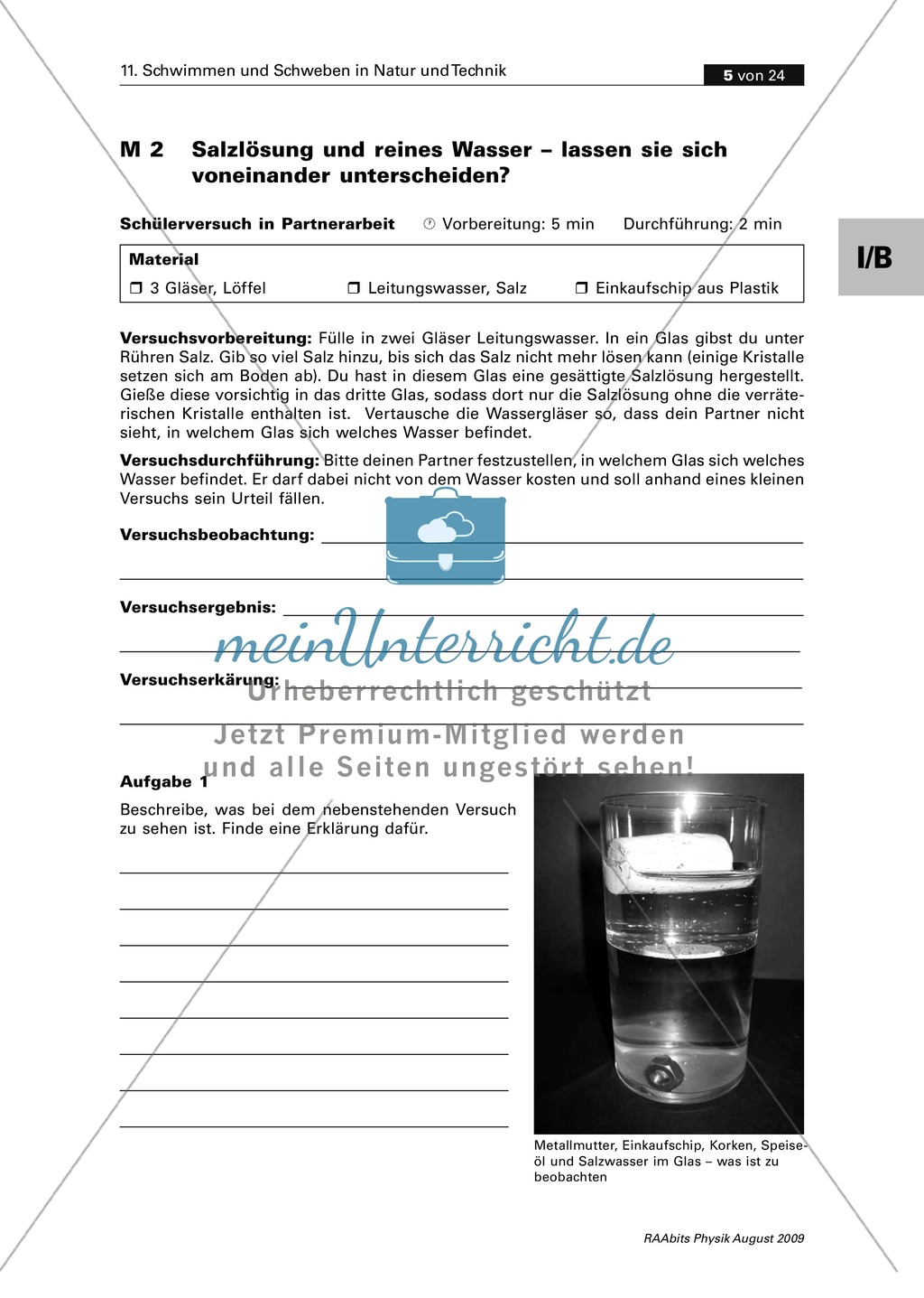 Schwimmen und Schweben in Natur und Technik: Bilder + Schülerversuche: Unterschied Salzlösung und reines Wasser + Können Reiskörner Flüssigkeiten zum Sprudeln bringen? + Der verrückte Korken Preview 3