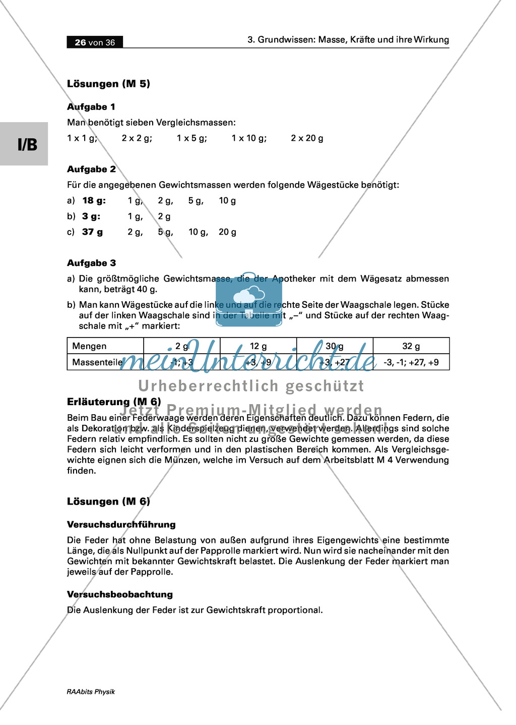 Mechanik: Erarbeitung des Unterschieds zwischen Masse und Gewichtskraft mit Aufgaben und Lösungen und Selbstbau von Messgeräten. Preview 14