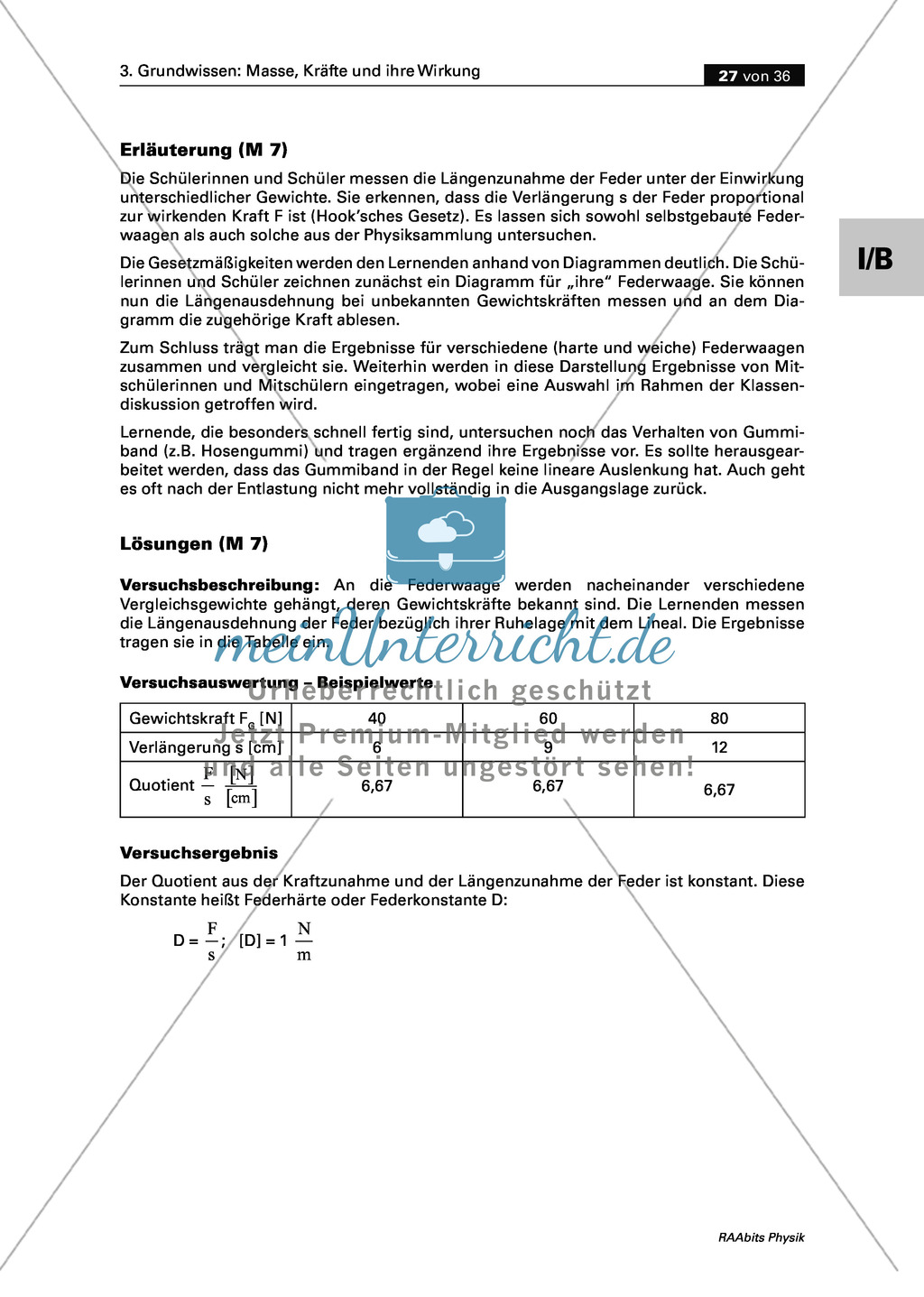 Mechanik: Erarbeitung des Unterschieds zwischen Masse und Gewichtskraft mit Aufgaben und Lösungen und Selbstbau von Messgeräten. Preview 15