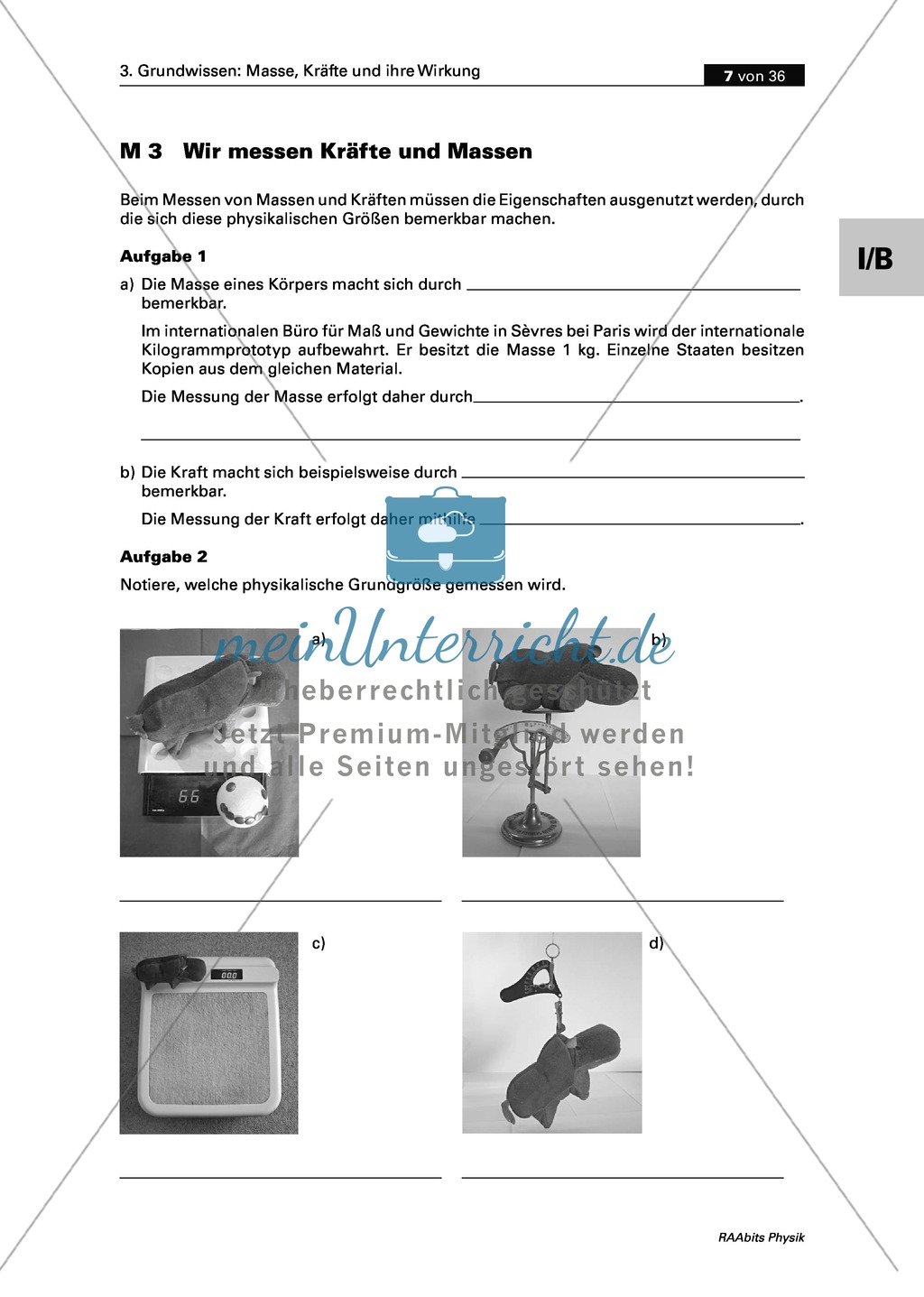 Mechanik: Erarbeitung des Unterschieds zwischen Masse und Gewichtskraft mit Aufgaben und Lösungen und Selbstbau von Messgeräten. Preview 4
