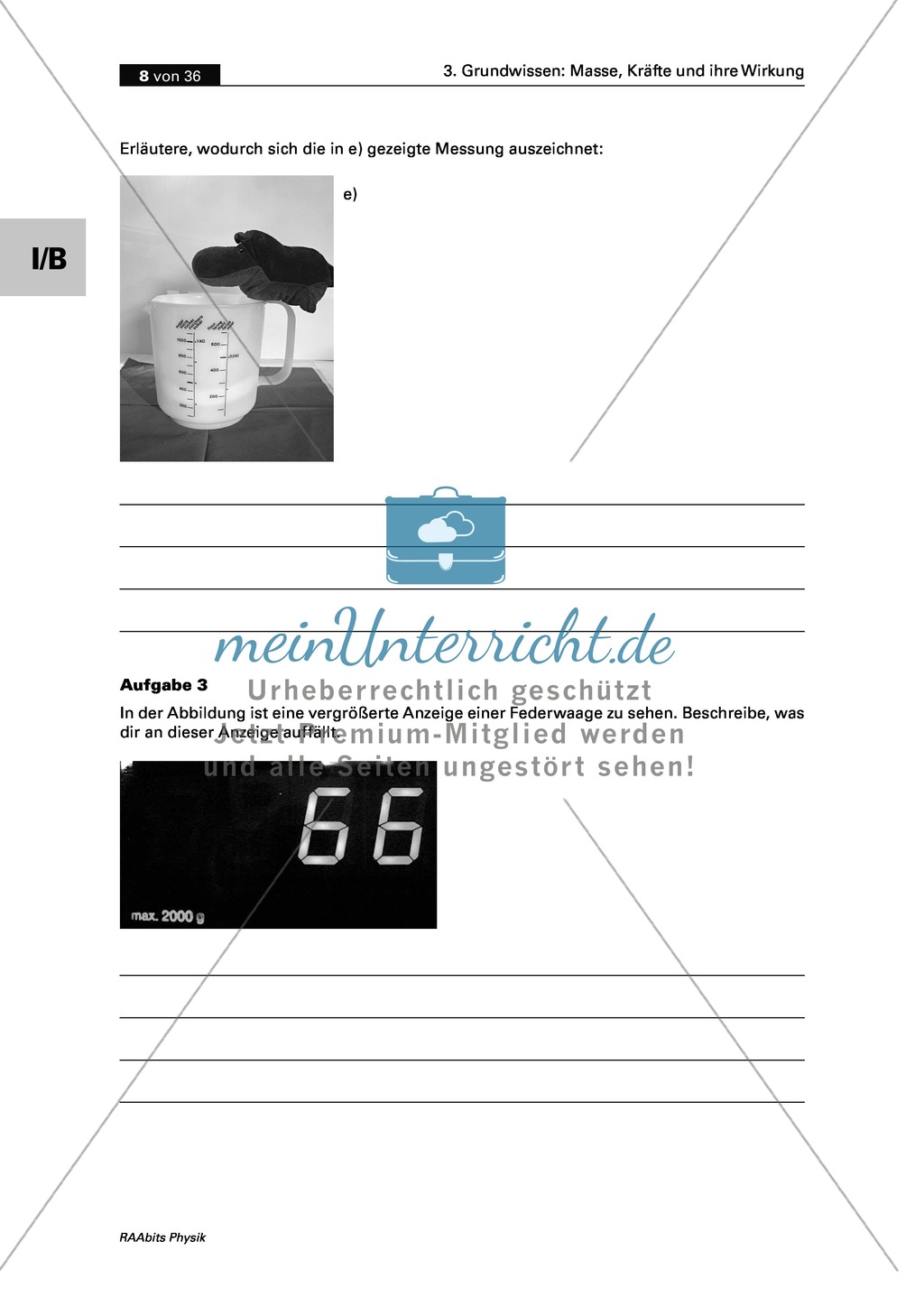 Mechanik: Erarbeitung des Unterschieds zwischen Masse und Gewichtskraft mit Aufgaben und Lösungen und Selbstbau von Messgeräten. Preview 5