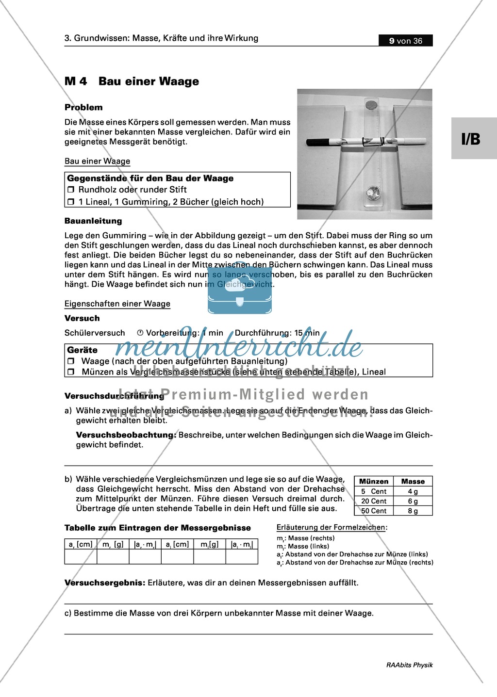 Mechanik: Erarbeitung des Unterschieds zwischen Masse und Gewichtskraft mit Aufgaben und Lösungen und Selbstbau von Messgeräten. Preview 6