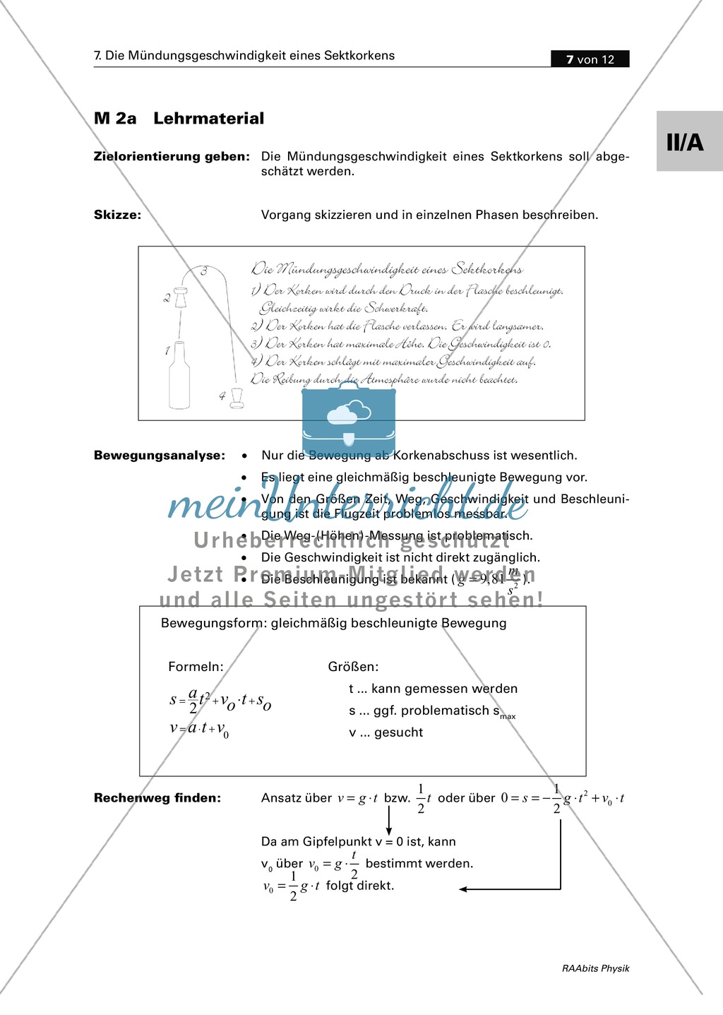 Mechanik: Die gleichmäßig beschleunigte Bewegung am Beispiel eines Sektkorkens. Mit Versuchsplanung, Auswertung, Aufgaben und Lösungen. Preview 3