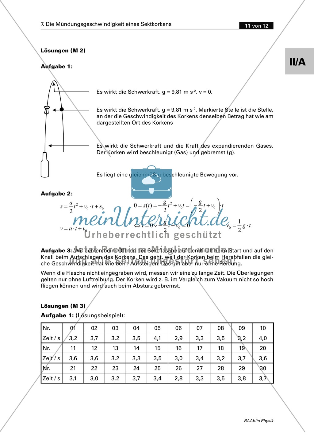 Mechanik: Die gleichmäßig beschleunigte Bewegung am Beispiel eines Sektkorkens. Mit Versuchsplanung, Auswertung, Aufgaben und Lösungen. Preview 7