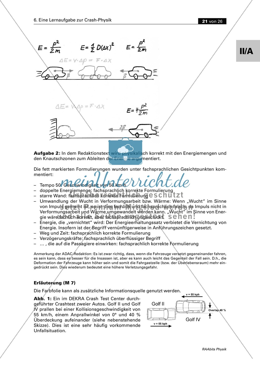 Mechanik: Physik eines Auto-Crashes mit Experiment, Aufgaben und Lösungen. Preview 14