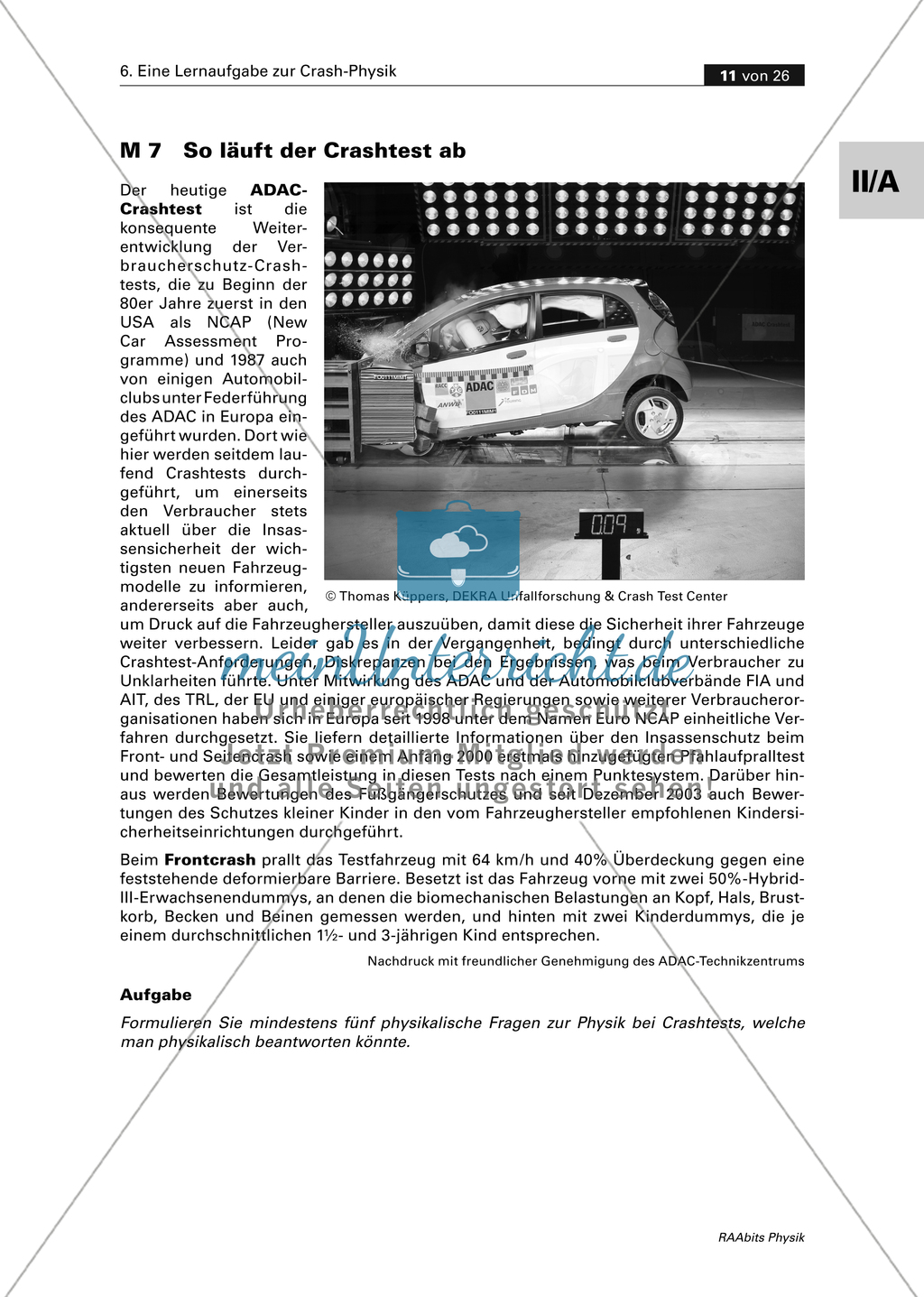 Mechanik: Physik eines Auto-Crashes mit Experiment, Aufgaben und Lösungen. Preview 4