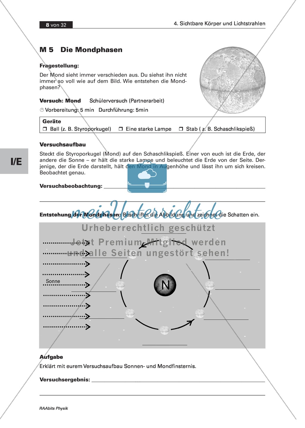 Sichtbare Körper + Lichtstrahlen: Erklärung der Mondphasen Preview 1